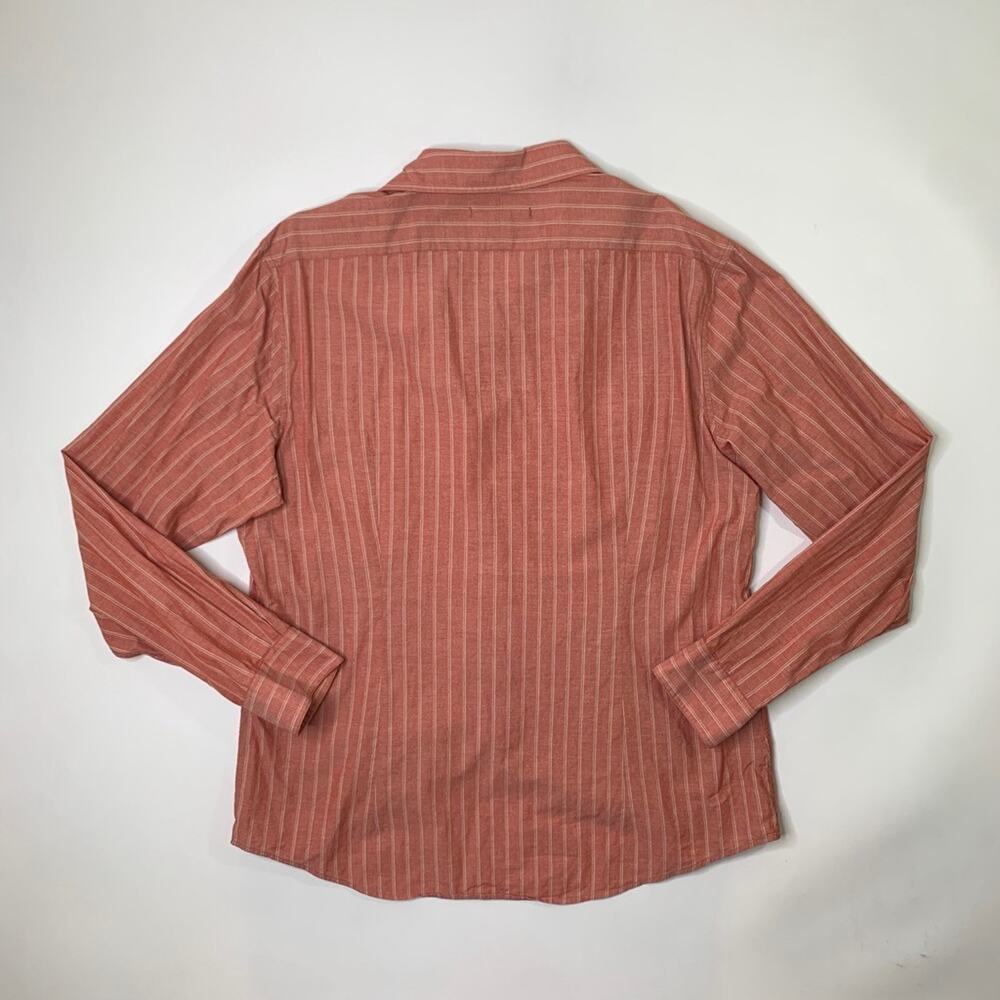 John Varvatos Shirt Mens XL Salmon Cream Cotton Striped Button Up Long Sleeve - Picture 6 of 8